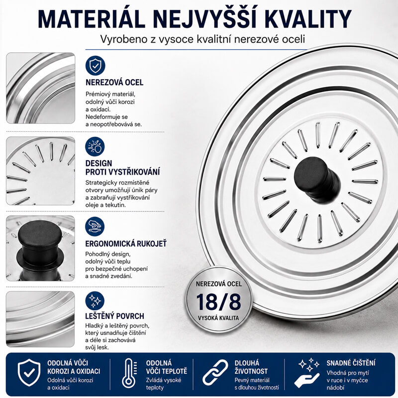 Nerezové poklice proti stříkání 26–32 cm: novinka pro čistší vaření