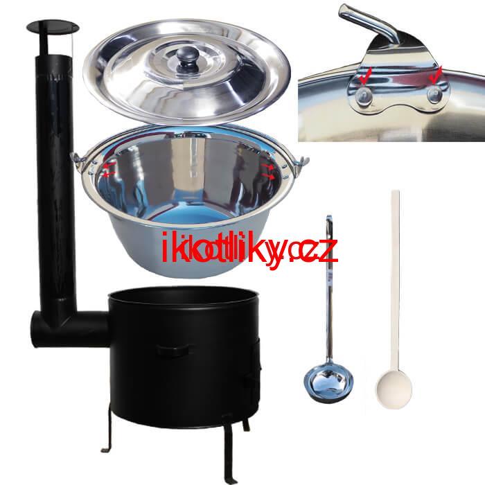 Nerezový kotlíkový set 45 cm + zesílený nerezový kotlík 30 L