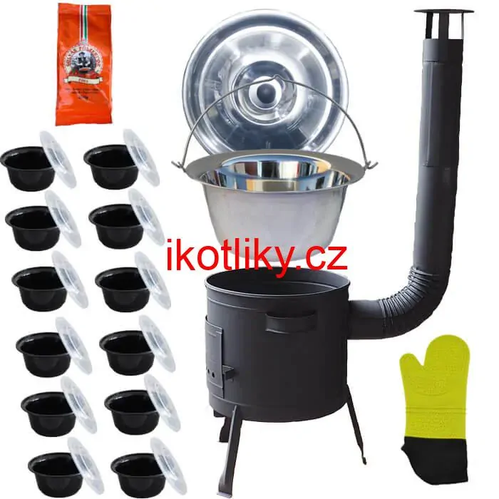 Nerezový kotlík 22 L (0,8 mm) + misky 12 ks + nízká žáruvzdorná kotlina (1,0 mm) 42 PLUS 600