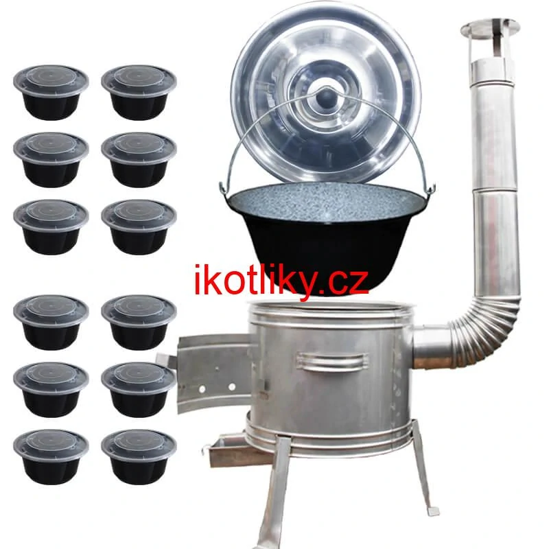 Smaltovaný kotlík 22 L + Nerezová kotlina 42 INOX + misky 12 ks