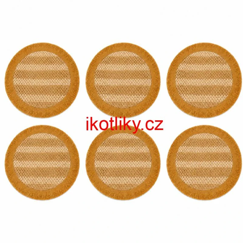 Kulaté přírodní podložky pod talíř se třásněmi 37 cm, 6 ks