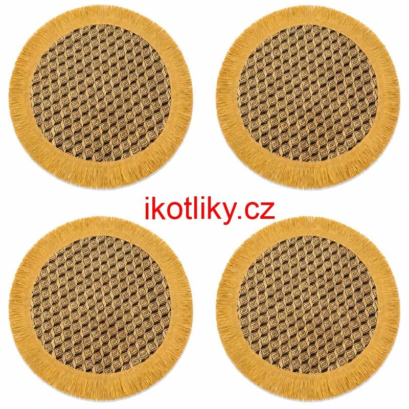 Přírodní podložky pod talíř se třásněmi 37 cm, 4 ks
