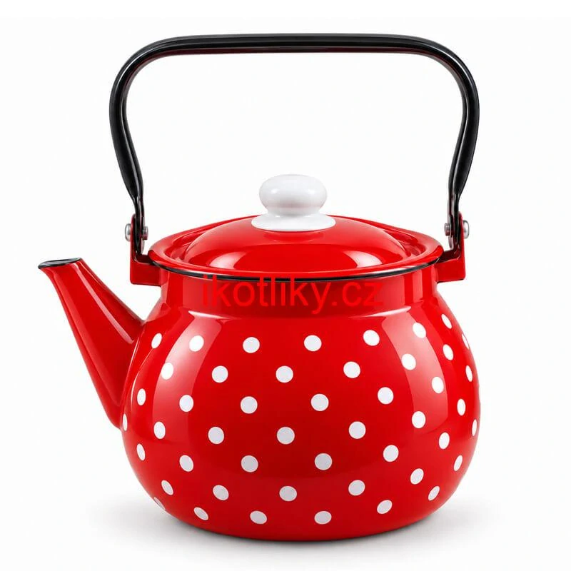 Retro smaltovaná konvice 2,5 l – červená s puntíky