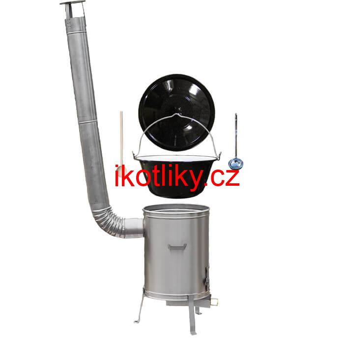 Smaltovaný kotlík 20 L (1,2 mm) + nerezová kotlina 42 cm + vareška a naberačka LUX