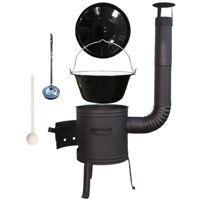 Smaltovaný kotlík 10 L (1,2 mm) + nízká žáruvzdorná kotlina 33 cm PLUS 700 + vařečka a naběračka