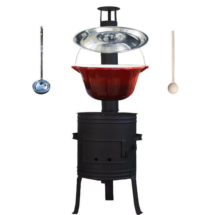 Litinový kotlík 10 L se smaltovanou úpravou + nízká žáruvzdorná kotlina 33 cm PLUS 700 + vařečka a naběračka