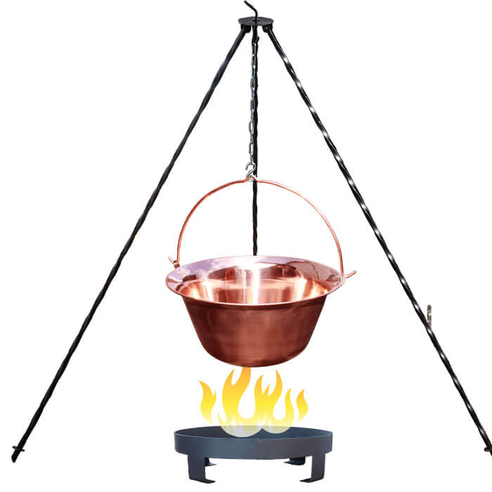 Měděný kotlík 10 L (1,2 mm) + trojnožka 1,2 m + ohniště 36 cm