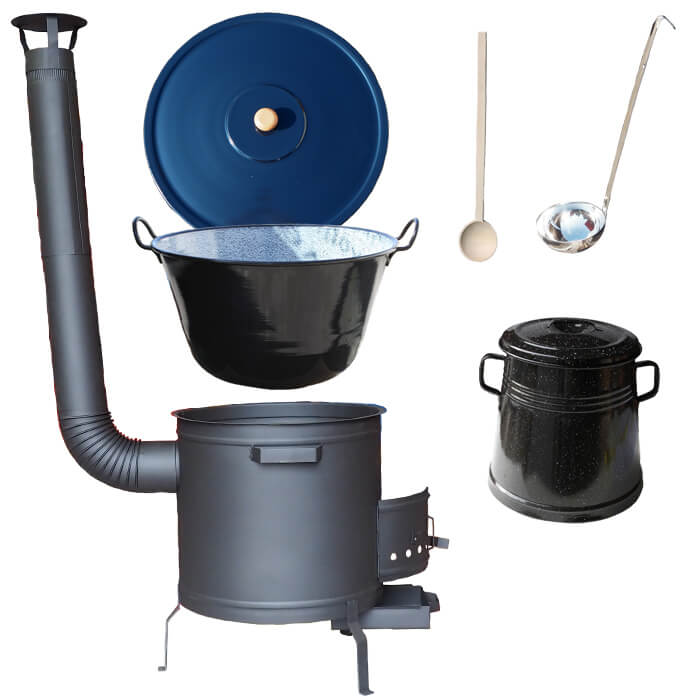 Smaltovaný kotel 50 L + žáruvzdorná kotlina 50 cm PLUS 600 + Nádoba na sádlo 10 L