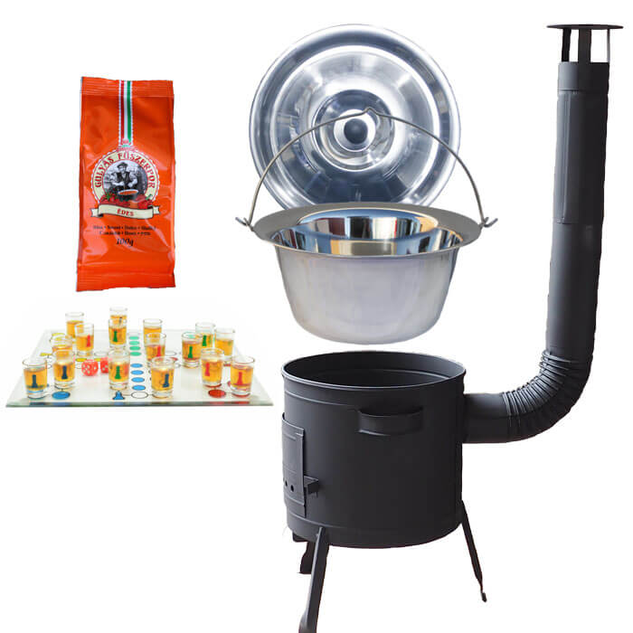 Nerezový kotlík 14 L (0,8 mm) + pepř + člověče pi už + nízká žáruvzdorná kotlina 36 PLUS 600