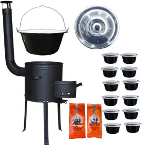 Smaltovaný kotlík 22 L (1,2 mm) + žáruvzdorná kotlina 42 cm Plus 700 + misky 12 ks + 2 x pepř na guláš 100 g