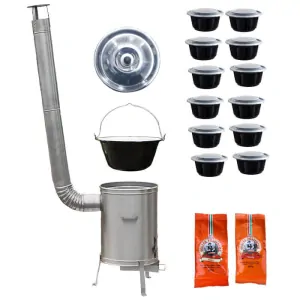 Smaltovaný kotlík 22 L (1,2 mm) + nerezová kotlina 42 cm LUX + misky 12 ks + 2 x pepř na guláš 100 g