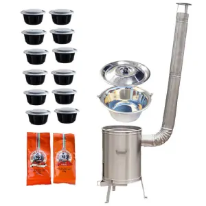 Nerezový kotlík 22 L (0,8 mm) INOX + vysoká žáruvzdorná kotlina 42 cm PLUS 600 + misky 12 ks + 2 x pepř na guláš 100 g