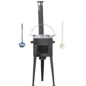 Nerezový kotlík 22 L (0,8 mm) + vysoká žáruvzdorná kotlina (1,5 mm) HODO 42 cm PLUS 600 + vařečka + naběračka