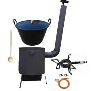 Smaltovaný kotel 60 L na zabijačku + žáruvzdorná kotlina 53 PLUS 600 4 MM + hořák 7,5 kW + vařečka