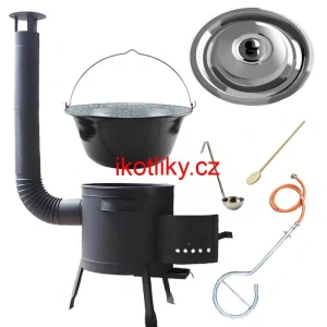 Smaltovaný kotlík (1,2 mm) 25 L + plynový hořák k PB + nízká kotlina 42 PLUS 600 + nerezová poklice INOX