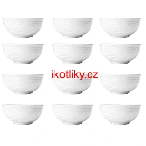 Sada 12 ks: Prémiové bílé misky s kamennou strukturou (750 ml)