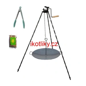 Grilovací souprava CLASSIC STEEL PRO: Trojnožka 1,2m s kladkou + Železná pánev 49 cm