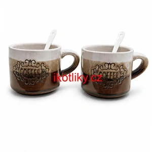 Keramické hrnky na kávu 150 ml COFFEE s lžičkami 2 ks