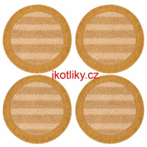 Kulaté přírodní podložky pod talíř se třásněmi 37 cm, 4 ks