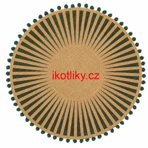 Kulatá jutová podložka pod talíř zelená s bambulkami 37 cm