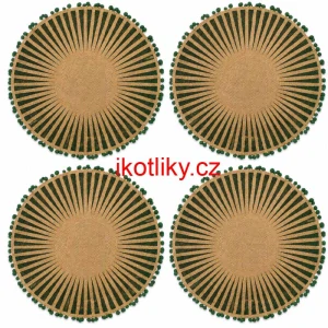 Kulaté jutové podložky pod talíř zelené s bambulkami 37 cm, 4 ks