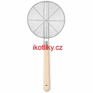 Velké nerezové sítko 22,5 cm s dřevěnou rukojetí – délka 56,5 cm