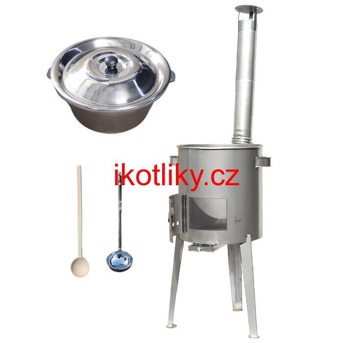 Litinový kotlík 16 L (1 cm) + nerezová kotlina 36 cm LUXUS