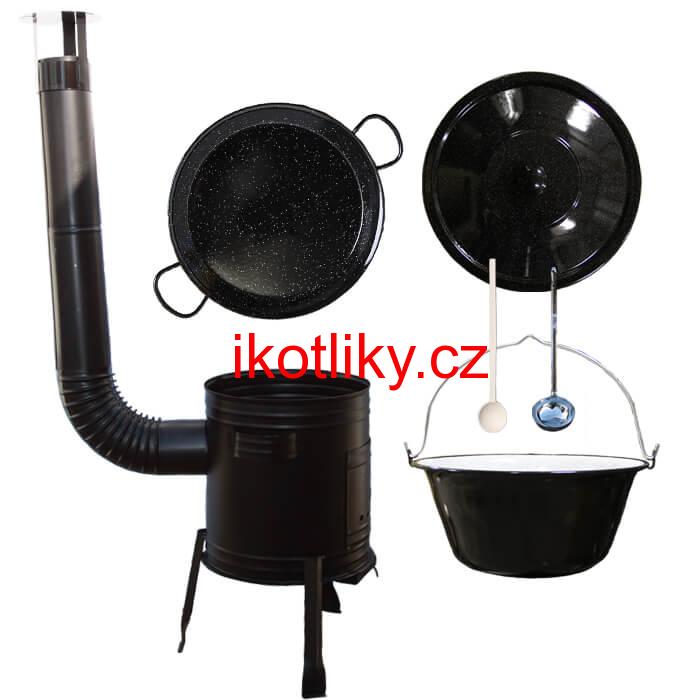 Paella smaltovaná pánev 46 cm se smaltovaným kotlíkem 25 L (1,2 mm) a kotlinou