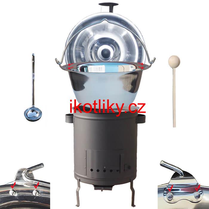 Nerezový kotlík 30 L (0,8 mm) zesílený s nýty + silnostěnná (1,5 mm) a žáruvzdorná kotlina 45 PLUS 600