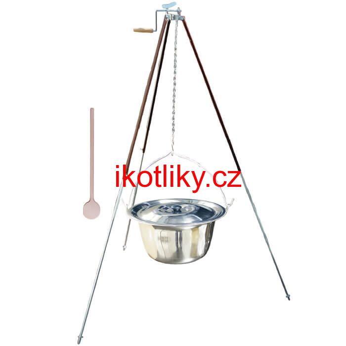 Nerezový kotlík 20 L (1,2 mm) + teleskopická trojnožka s pojistnou kladkou + poklice