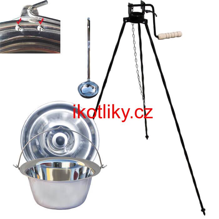 Nerezový kotlík 20 L (0,8 mm) s nýty + stojan s kladkou VAR