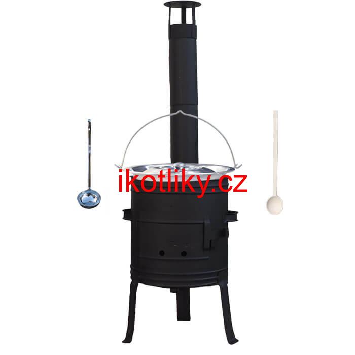 Nerezový kotlík 10 L (1,2 mm) + nízká žáruvzdorná kotlina 33 cm PLUS 700 + vařečka a naběračka