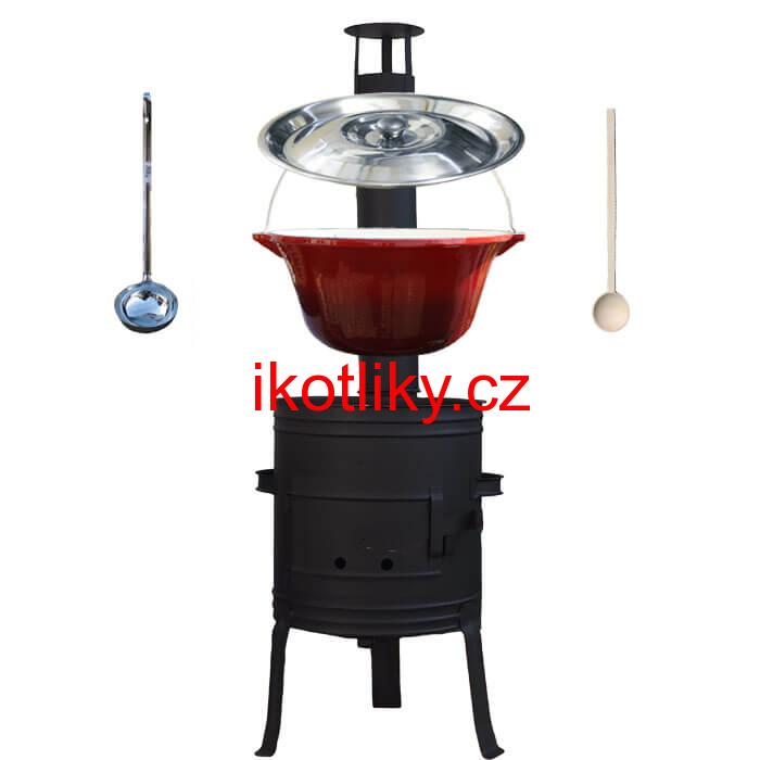 Litinový kotlík 10 L se smaltovanou úpravou + nízká žáruvzdorná kotlina 33 cm PLUS 700 + vařečka a naběračka