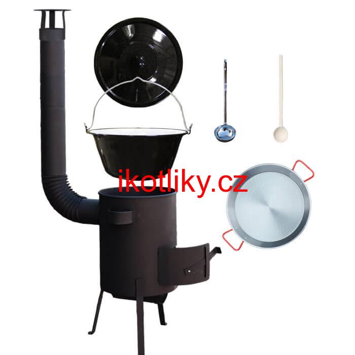 Smaltovaný kotlík 20 L + Paella ocelová pánev 46 cm + žáruvzdorná kotlina 42 PLUS 600 4 MM