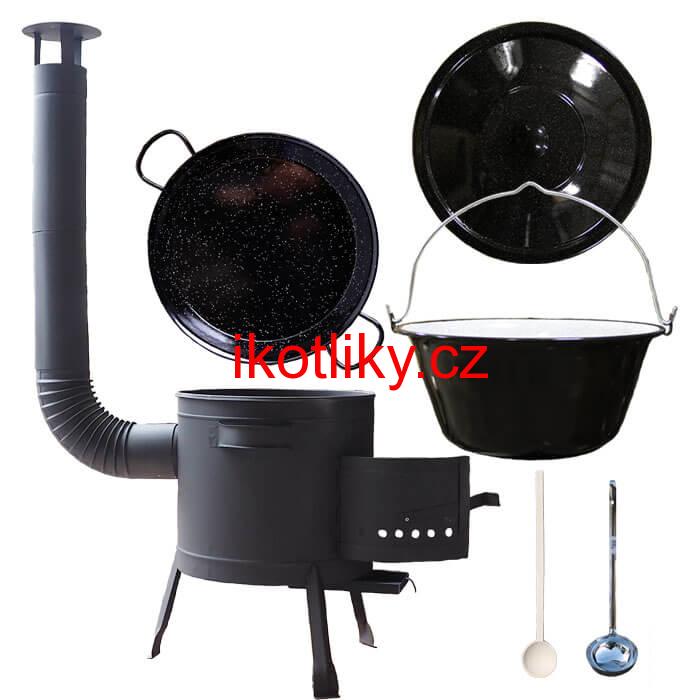 Smaltovaný kotlík 20 L + Paella smaltovaná pánev 46 cm + žáruvzdorná nízká kotlina 42 PLUS 600