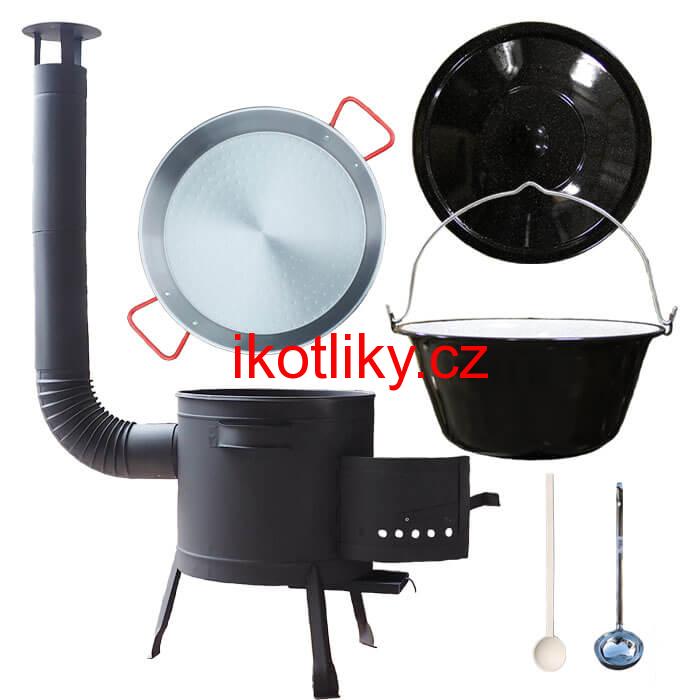 Smaltovaný kotlík 16 L + Paella ocelová pánev 42 cm + žáruvzdorná nízká kotlina 39 PLUS 600