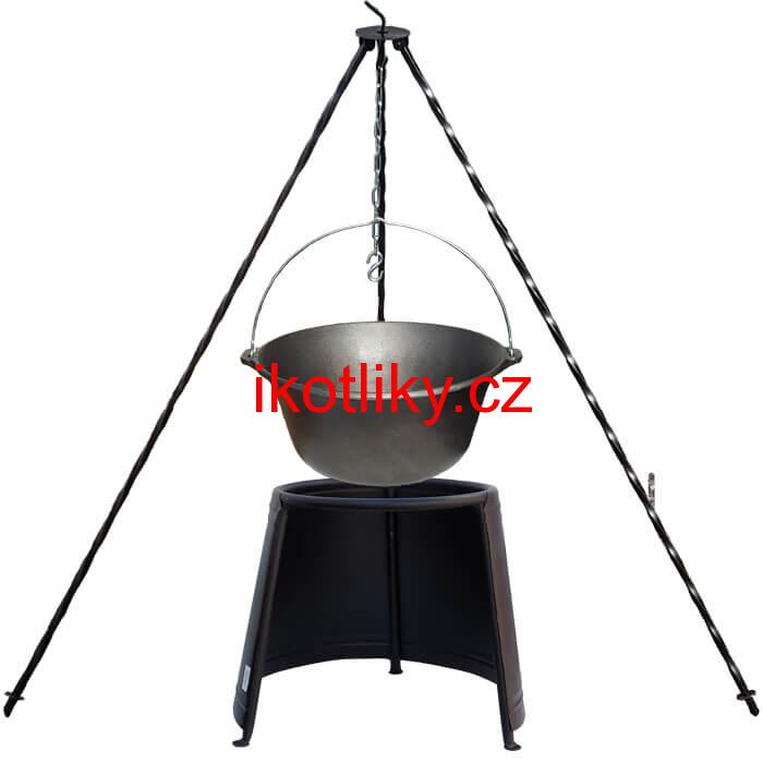 Litinový kotlík 16 L + chránič plamene 43 cm + trojnožka 1,2 m