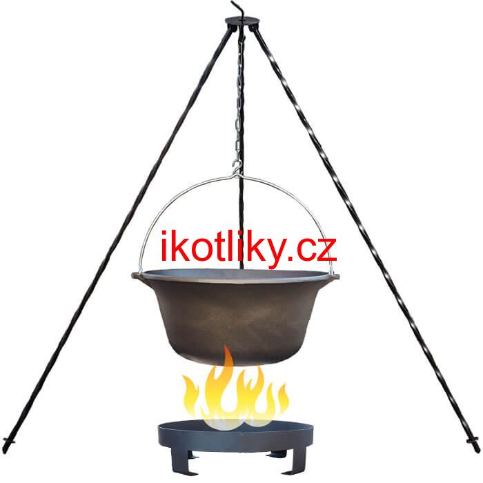 Litinový kotlík 16 L + trojnožka 1,2 m + ohniště 36 cm