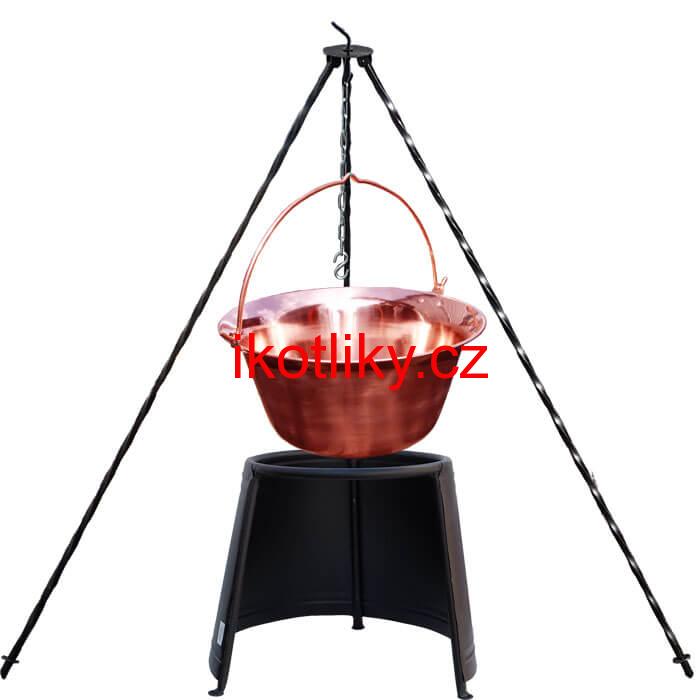 Měděný kotlík 14 L (1,2 mm) + chránič plamene 37 cm + trojnožka 1,2 m