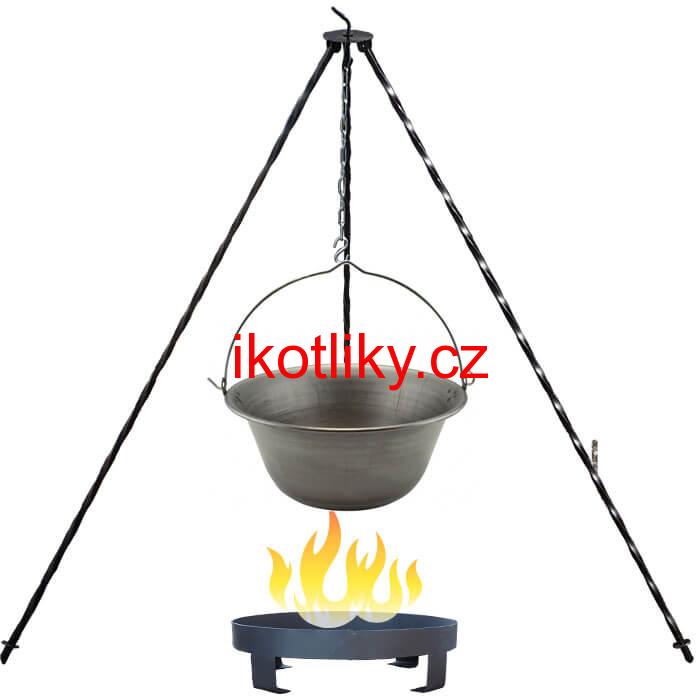 Železný kotlík 14 L (0,75 mm) + trojnožka 1,2 m + ohniště 36 cm