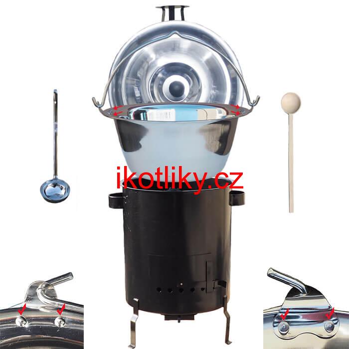 Nerezový kotlík 30 L (0,8 mm) zesílený s nýty + hrubostěnná (1,5 mm) kovová kotlina 45 STRONG