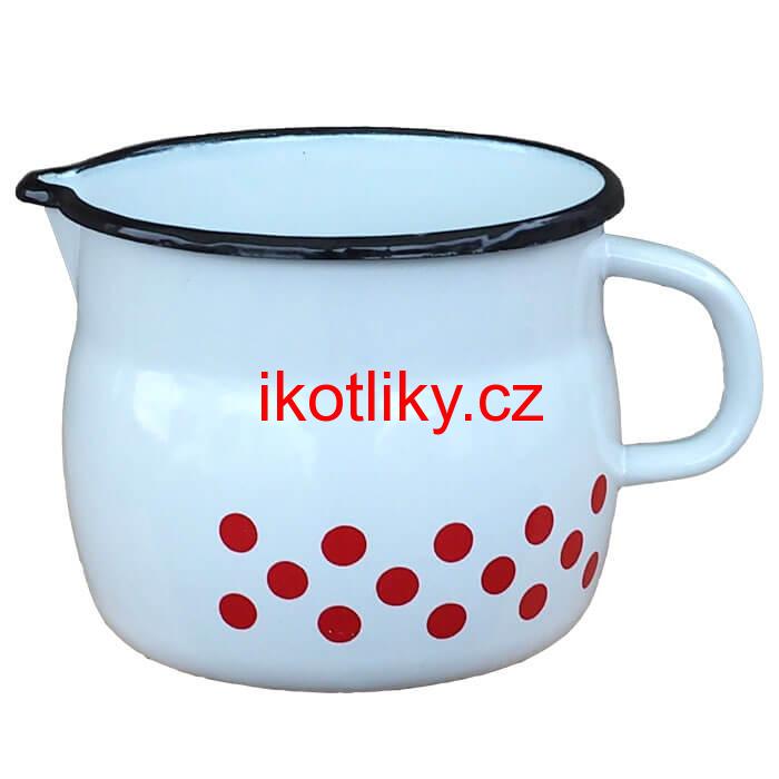 Smaltovaný hrnek s výlevkou 1 L baňatý - tečkovaný