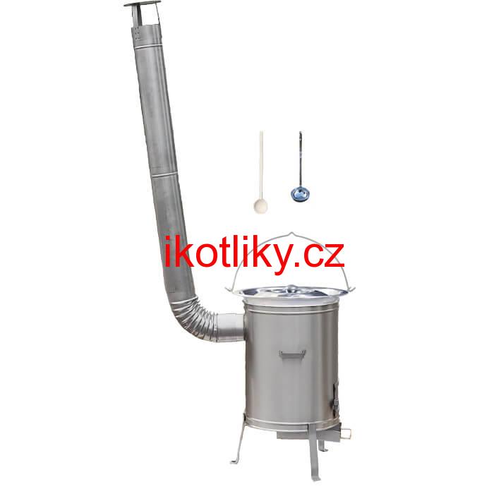 Nerezový kotlík 30 L (0,8 mm) zesílený s nýty + nerezová kotlina 45 cm LUX + vařečka a naběračka