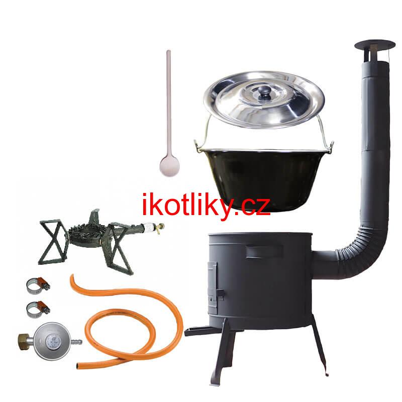 Smaltovaný kotlík (1,2 mm) 30 L + litinový hořák 5,5 kW + nízká kotlina 45 PLUS 600 + nerezová poklice INOX