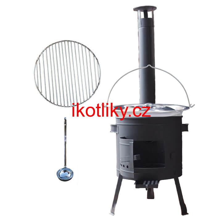 Nerezový kotlík 22 L (0,8 mm) INOX + Nerezový rošt 45 cm + nízká žáruvzdorná kotlina 42 cm PLUS 600