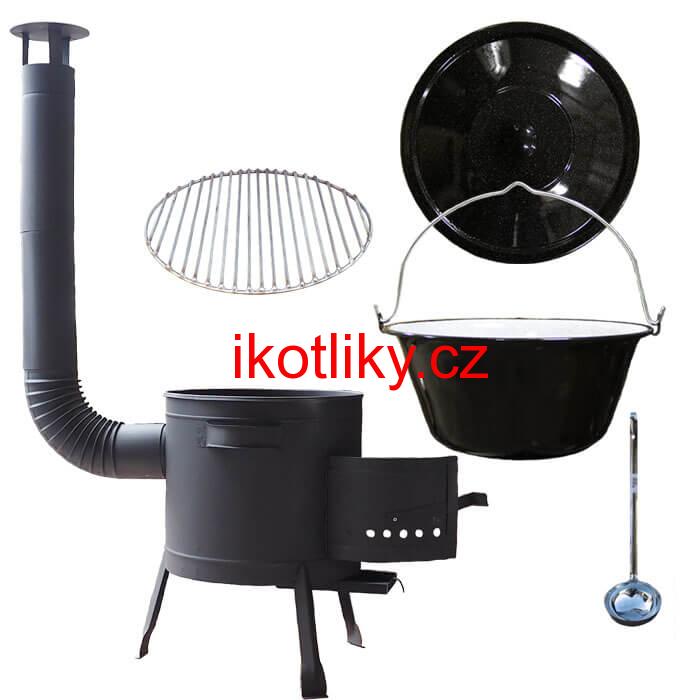 Smaltovaný kotlík 20 L + Nerezový rošt 45 cm + nízká žáruvzdorná kotlina 42 cm PLUS 600