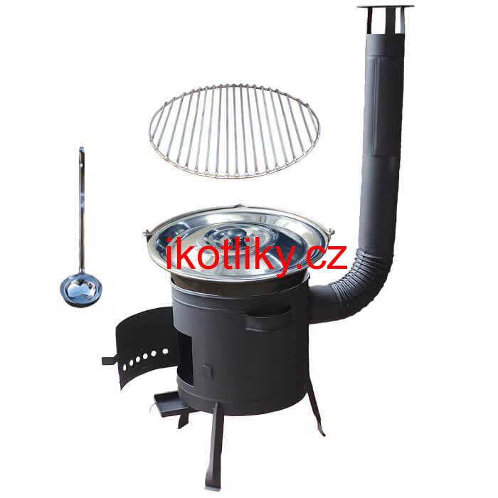 Nerezový kotlík 20 L (1,5 mm) + Nerezový rošt 45 cm + nízká žáruvzdorná kotlina 42 cm PLUS 600