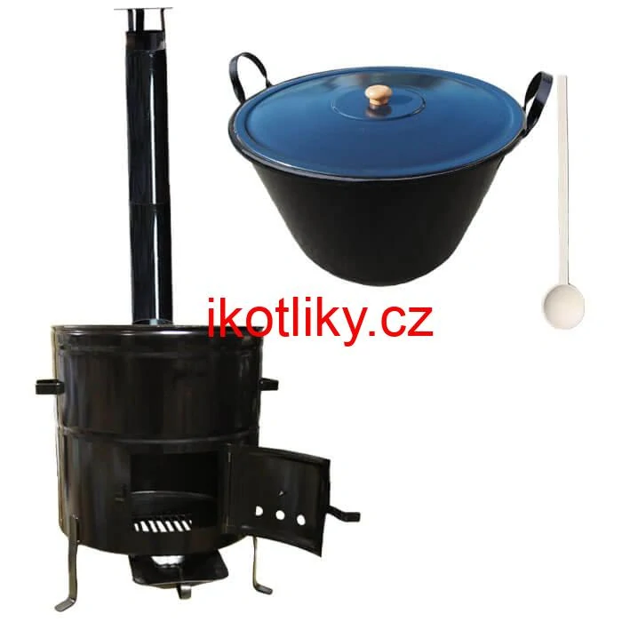 Zabijačkový smaltovaný kotel 60 L + kovová kotlina 53 cm + kouřovod