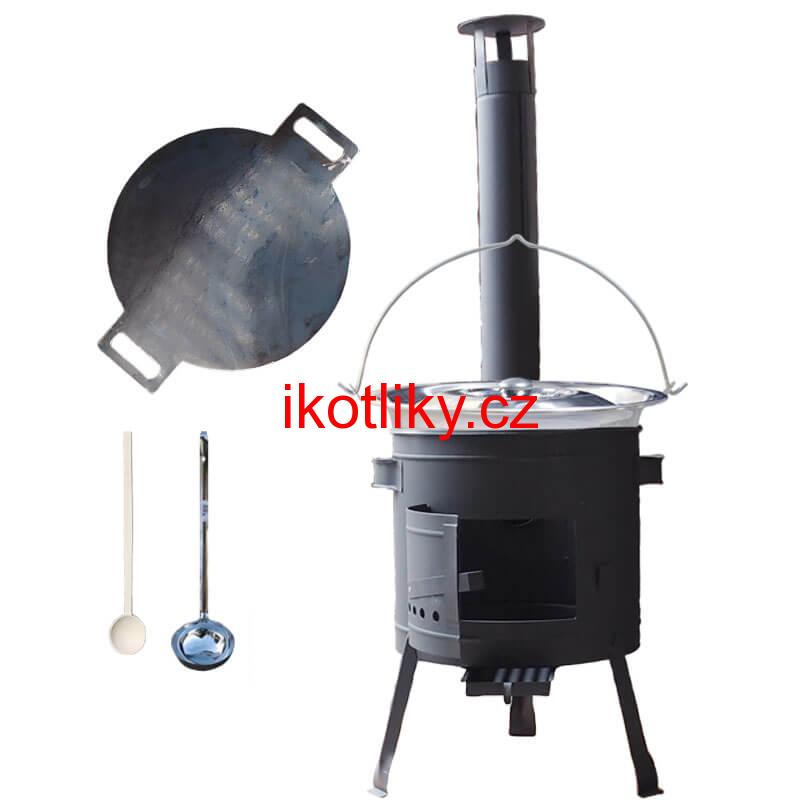 Nerezový kotlík 15 L (1,2 mm) + železná pánev 38 cm UNI + kotlina 36 cm PLUS 600