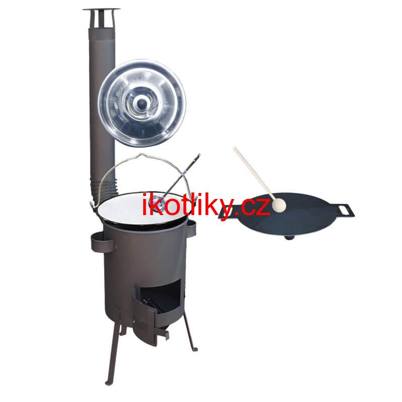 Smaltovaný kotlík 20 L + železná pánev 44 cm UNI + žáruvzdorná kotlina kotlina 42 cm PLUS 600 4 MM